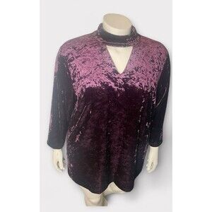 Jones New York Signature Top Womens 3X Crushed Velvet‎ Keyhole Mock Neck